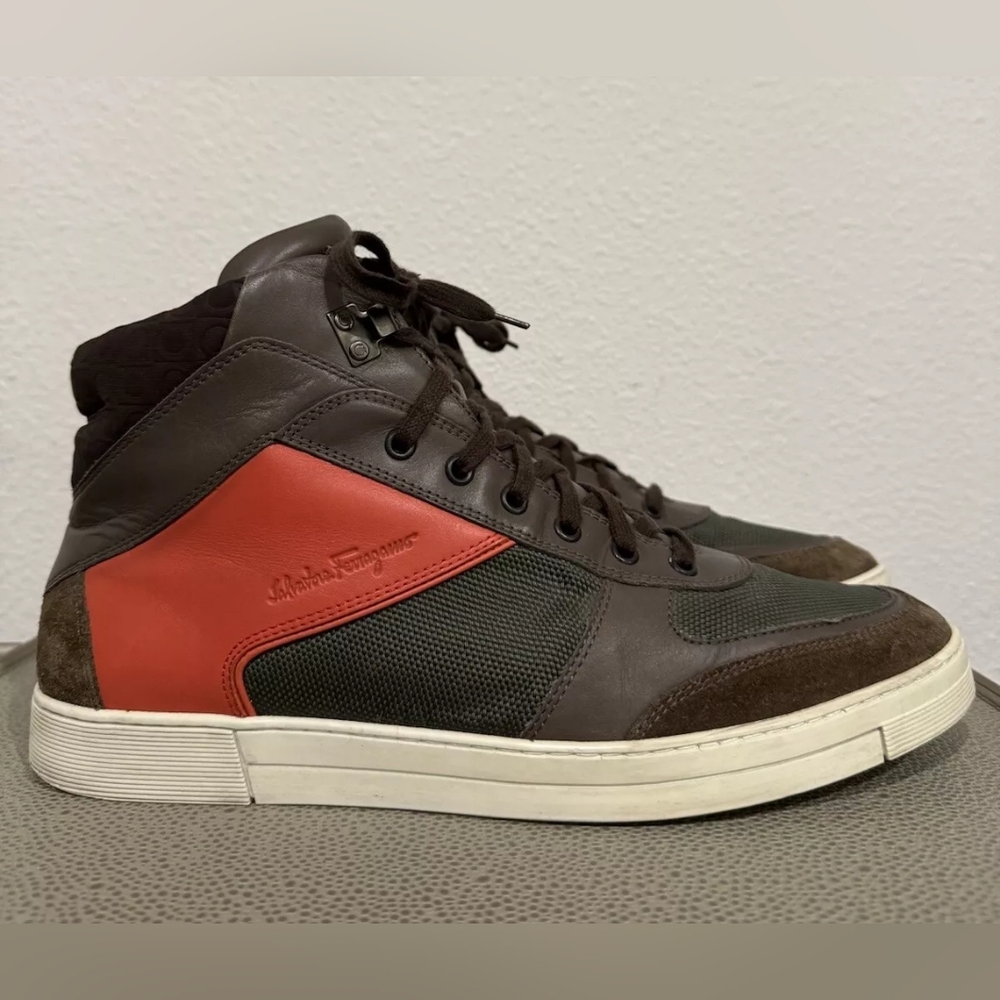 Mens Salvatore Ferragamo Red & Brown Leather High Top Sneakers Sz 11